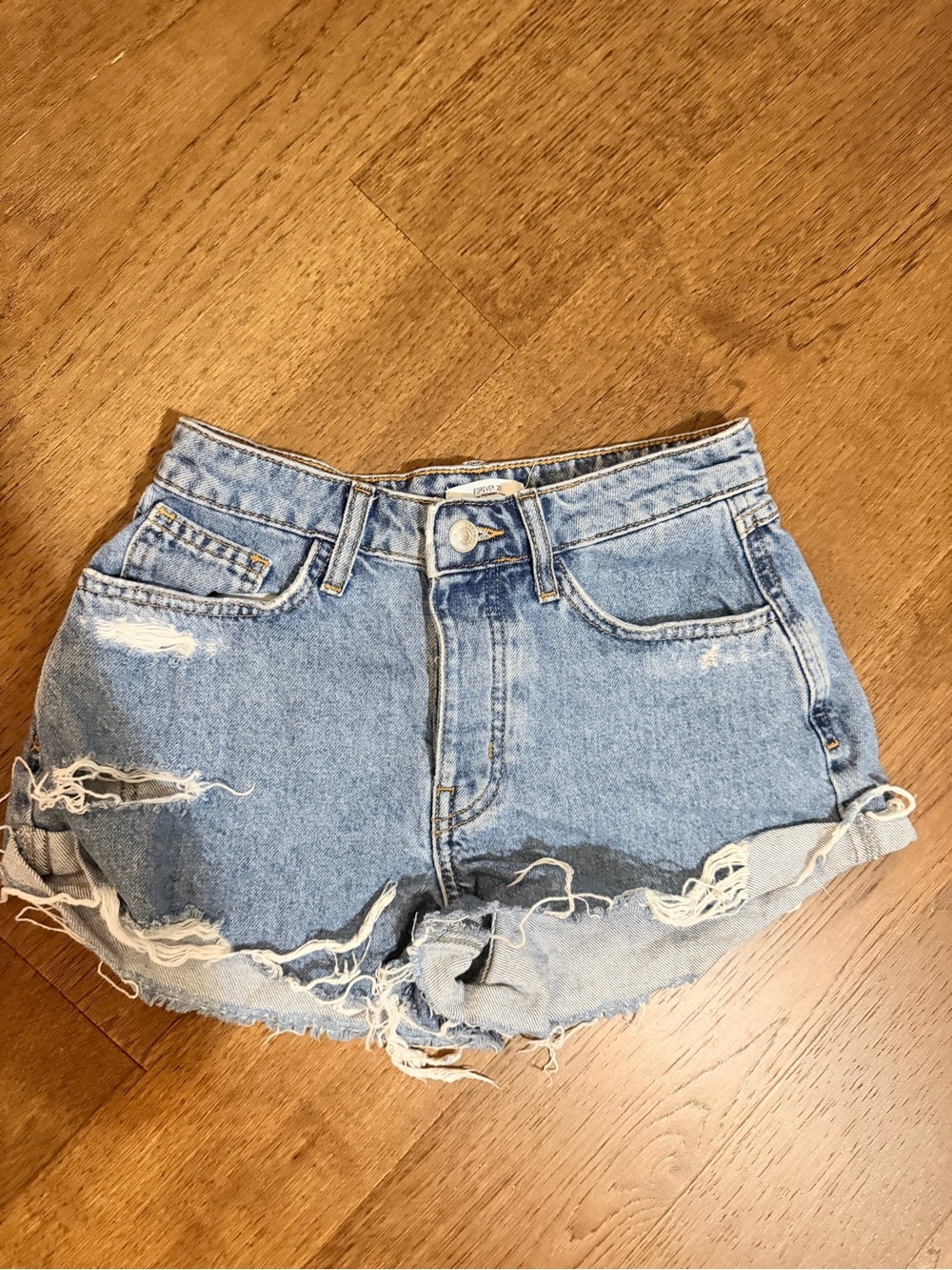 Forever 21 Light Blue Distressed Denim Cutoff Shorts